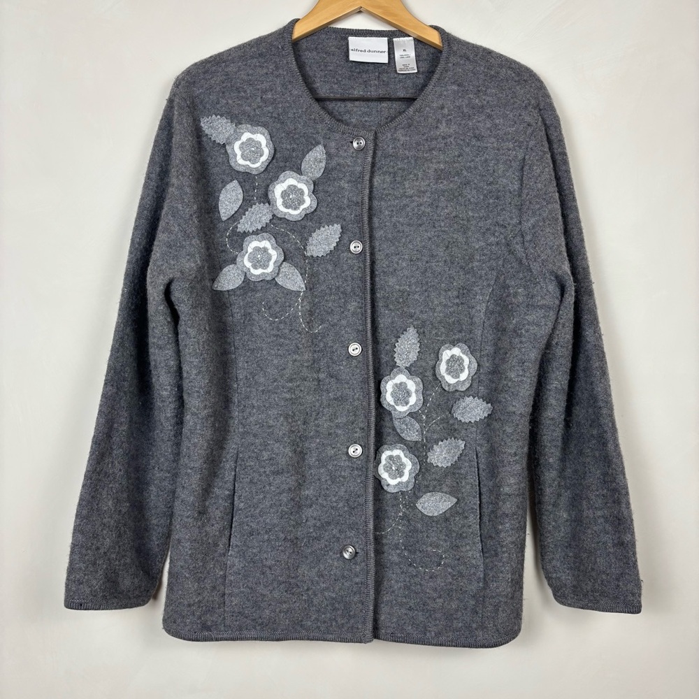 Alfred Dunner Women’s Wool Cardigan Jacket Grey XL Cottagecore Felted Cabincore
